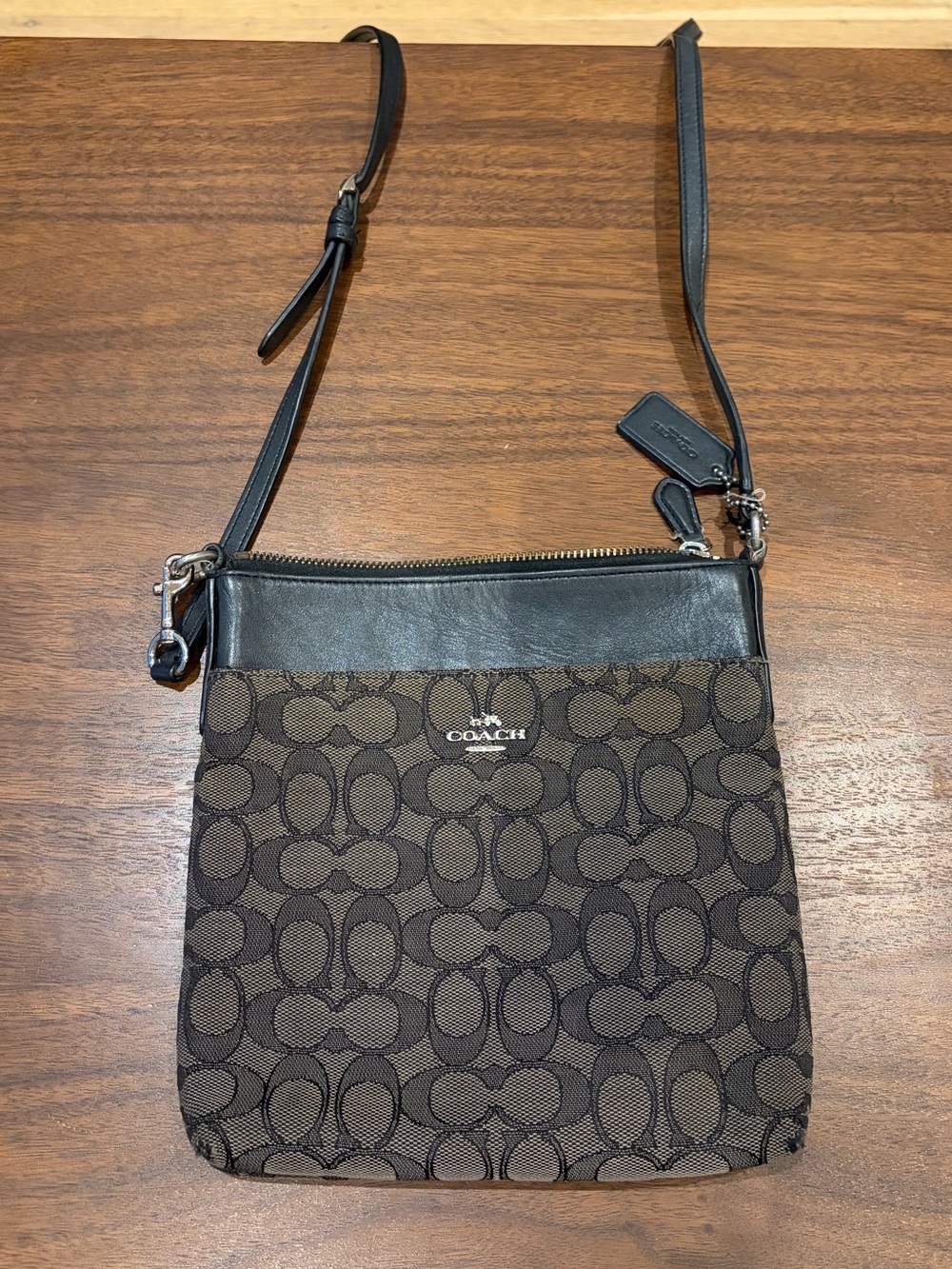 Coach Brown and Black Signature Crossbody Bag